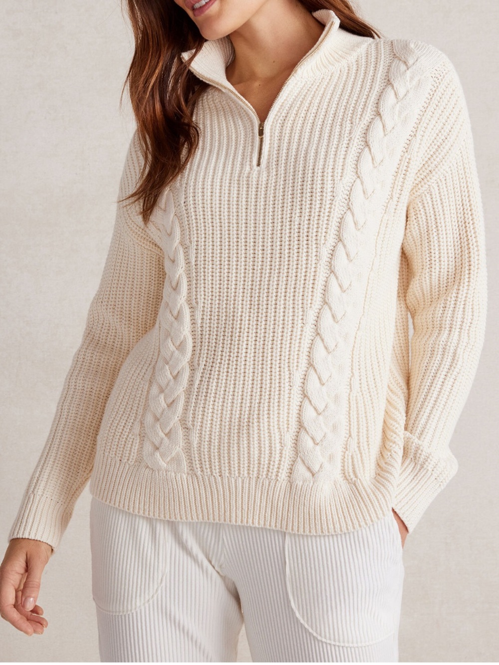 Haven Well Within Shaker Stitch Half Zip Cable Knit Sweater Size S